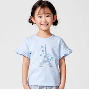 袖フリルエッフェル塔ハートモチーフ天竺半袖Tシャツ(80~150cm)