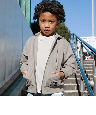 ムラ柄ロゴ刺しゅう・ボンディングパーカー(110~160cm)