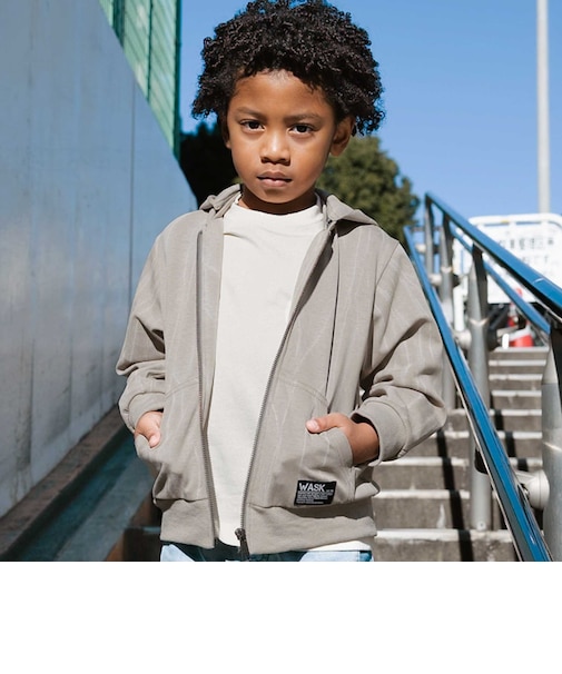 ムラ柄ロゴ刺しゅう・ボンディングパーカー(110~160cm)