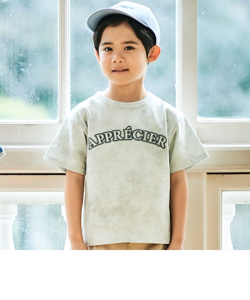 ムラ染め天竺ロゴプリント半袖Tシャツ(90~150cm)