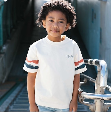 【接触冷感】ソデカラーペイント×バックロゴ クールタッチTシャツ(110~160cm)