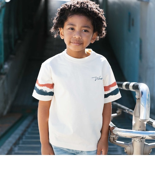 【接触冷感】ソデカラーペイント×バックロゴ クールタッチTシャツ(110~160cm)