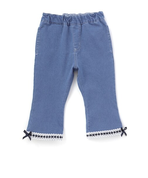 裾レースウエストフリル7分丈デニムニットパンツ(80~130cm)