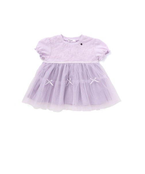 花柄チュールドッキング天竺Tシャツ(80~130cm)