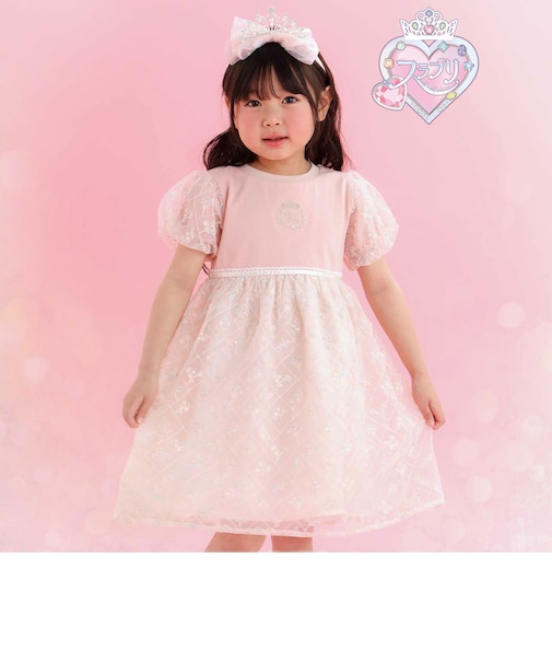 【スラプリ/お揃い】スパンコールチュールレース天竺ワンピース(80~130cm)