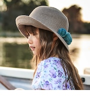 【アジャスター付】【お揃い】ラフィアポンポンペーパーブレードハット(48~56cm)