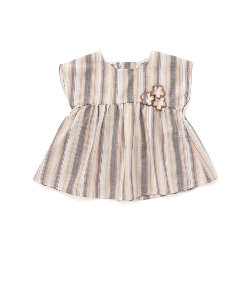 【お揃い】リネン調マルチストライプフラワーモチーフブラウス(80~100cm)