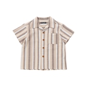 【お揃い】リネン調マルチストライプオープンカラー半袖シャツ(80~100cm)