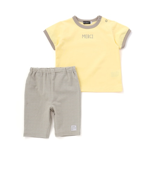 ロゴ刺しゅう半袖リンガーTシャツ+ボーダーリラックスパンツセット(80~90cm)