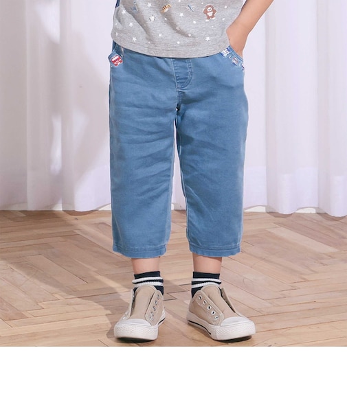 ポケット電車刺しゅう7分丈デニムパンツ(80~130cm)