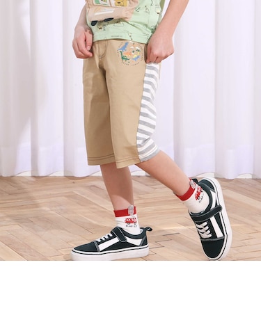 デニムニット&ストレッチツイル前後切り替え6分丈パンツ(80~130cm)