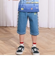 デニムニット&ストレッチツイル前後切り替え6分丈パンツ(80~130cm)