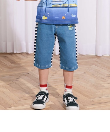 デニムニット&ストレッチツイル前後切り替え6分丈パンツ(80~130cm)