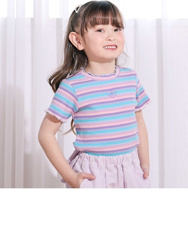 ボーダー&花柄テレコ半袖Tシャツ(80~130cm)