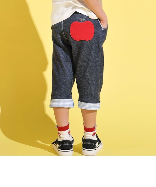 裾折り返しチェック柄7分丈パンツ(80~130cm)