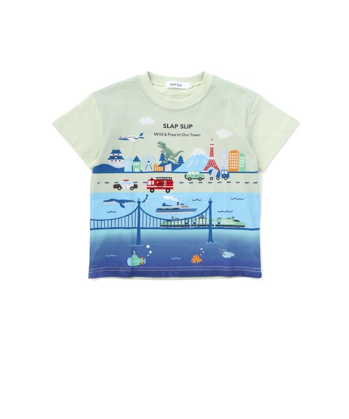 日本風景プリント天竺半袖Tシャツ(80~130cm)