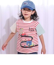 乗り物モチーフポケットボーダー柄半袖Tシャツ(80~130cm)