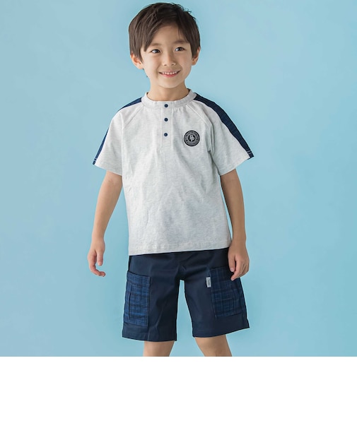 【店舗限定】チェック切り替えトップス＋ショートパンツセットアップ(95～150cm)