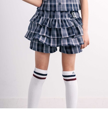 バックフリルプリーツチェックツイルスカパン(110~150cm)