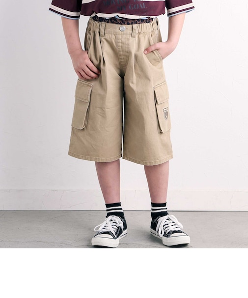 ツイル＋デニムウエストレイヤードハーフパンツ(110~150cm)