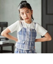 チェックビスチェ＋スパンテレコ半袖Ｔシャツセット(110~150cm)