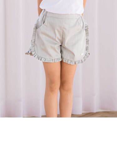 【日本製】ダブルスラブシャンブレーフリルショートパンツ(90~140cm)