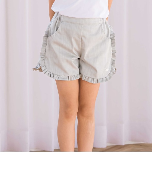 【日本製】ダブルスラブシャンブレーフリルショートパンツ(90~140cm)