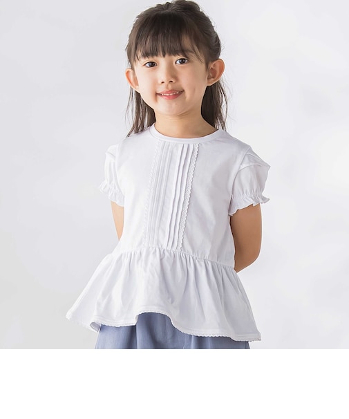 【店舗限定】レースタックフレア天竺半袖Tシャツ(95～150cm)