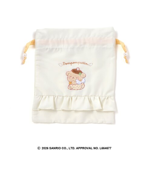 【シナモロール/ポムポムプリン×SLAPSLIP】フロントプリントフリルチェック巾着