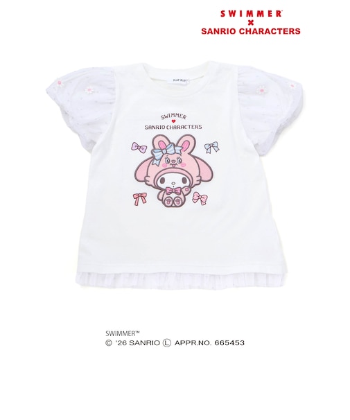 【SWIMMERｘサンリオキャラクターズｘSLAPSLIP】パフスリーブレーシ－天竺半袖Tシャツ(80~130cm)