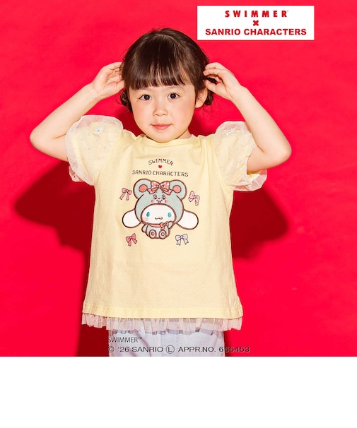 【SWIMMERｘサンリオキャラクターズｘSLAPSLIP】パフスリーブレーシ－天竺半袖Tシャツ(80~130cm)