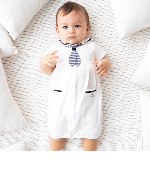 【お揃い】天竺セーラーネクタイ付き2WAYオールベビー(50~75cm)