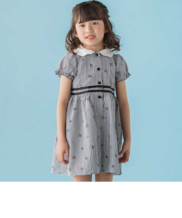 【店舗限定】リボン刺しゅう&無地 襟付きワンピース(95~150cm)