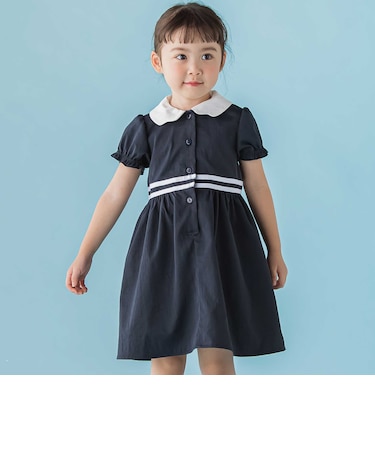 【店舗限定】リボン刺しゅう＆無地 襟付きワンピース(95～150cm)