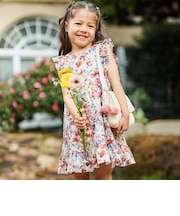 【お揃い】【DEVEAUX】ローンフラワープリントフリルワンピース(90~140cm)