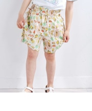 【接触冷感/お揃い】無地+総柄タック入りショートパンツ(90~130cm)