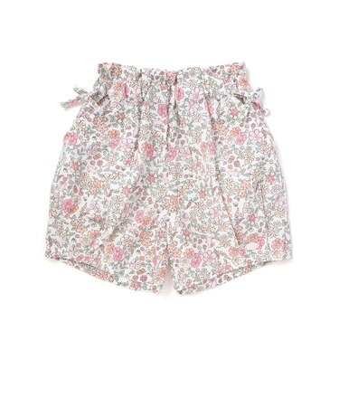 【接触冷感/お揃い】無地+総柄タック入りショートパンツ(90~130cm)