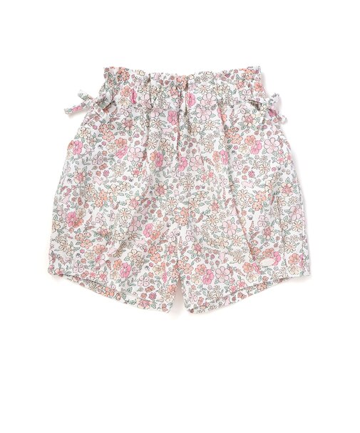 【接触冷感/お揃い】無地+総柄タック入りショートパンツ(90~130cm)