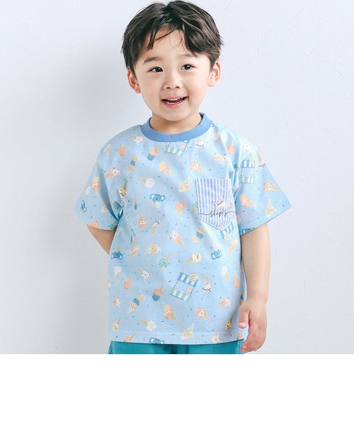 総柄プリント胸ポケット刺しゅう半袖Tシャツ(80~130cm)