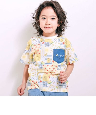 総柄プリント胸ポケット刺しゅう半袖Tシャツ(80~130cm)