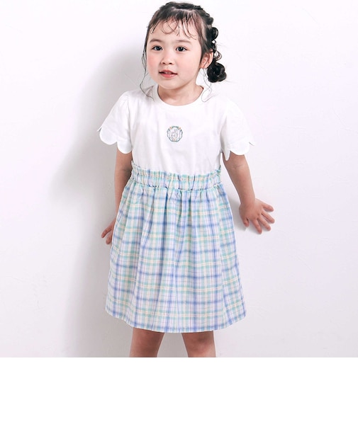 【お揃い】マドラスチェック刺しゅう入りワンピース(80~130cm)