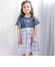 【お揃い】マドラスチェック刺しゅう入りワンピース(80~130cm)