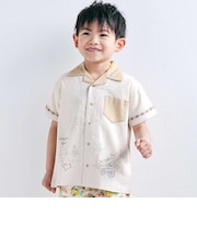 【接触冷感/お揃い】海の生き物恐竜果物総柄切り替え半袖シャツ(80~130cm)