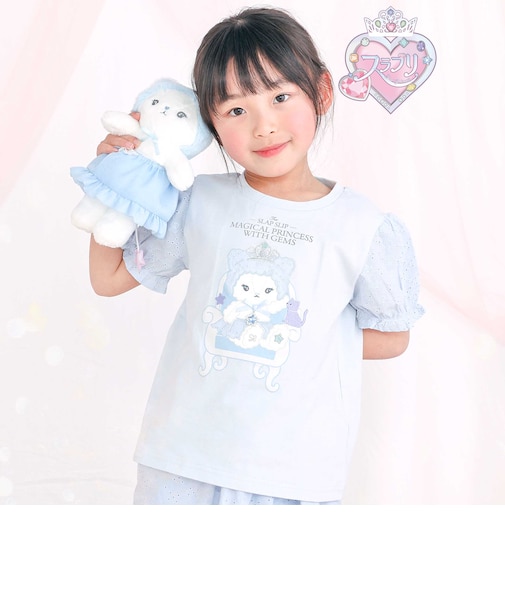 【スラプリ】レーススリーブパッチ付き天竺半袖Tシャツ(80~130cm)
