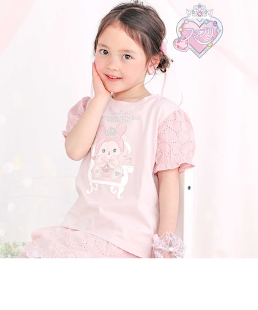 【スラプリ】レーススリーブパッチ付き天竺半袖Tシャツ(80~130cm)