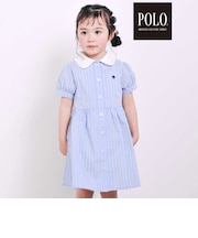 【POLO BCS(ポロ・ビーシーエス)×SLAP SLIPコラボ】リボン付きデニムストライプシャツワンピース(80~130cm)