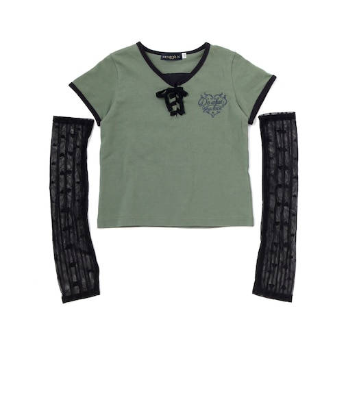 レースアップTシャツ＆レースアームカバーセット(110~150cm)