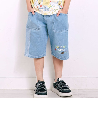 フルーツ昆虫パッチストライプ切り替え5.5分丈デニムパンツ(80~130cm)
