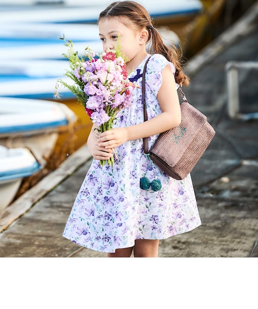 【お揃い】ジャルダンフルーリプリントサッカーフレアワンピース(90~150cm)