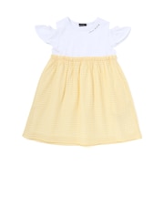 シアーチェックドッキング肩開きワンピース(90~150cm)